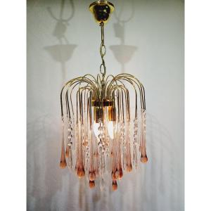 Murano Chandelier Pink Crystal Drops