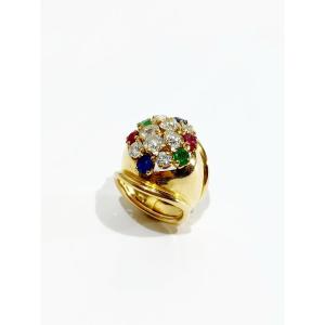 Gold, Ruby, Diamond, Sapphire And Emerald Ring