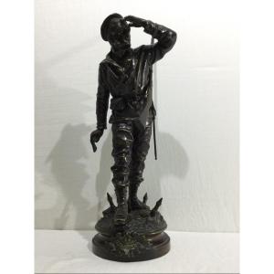 Charles Anfrie - Bronze Sculpture Marine Rifleman "as A Scout"