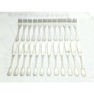 Christofle – 12 Silver-plated Fish Cutlery Sets, Chinon Model