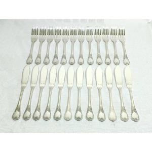 Christofle – 12 Silver-plated Fish Cutlery Sets, Marly Model
