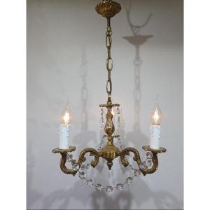 3-light Bronze And Crystal Chandelier 