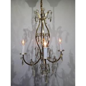 4-light Bronze And Crystal Chandelier 