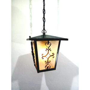 Wrought Iron And Glass Lantern