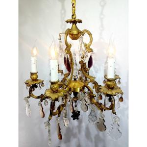 6-light Bronze And Crystal Chandelier