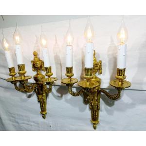 Pair Of 3-light Ram's Head Wall Lights