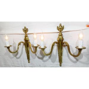 Pair Of 2-light Bronze Wall Lights