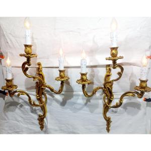 Pair Of 3-light Louis XV Style Wall Lights