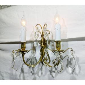 2-light Bronze And Crystal Wall Lamp