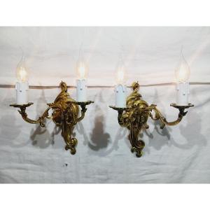 Pair Of 2-light Bronze Wall Lights, St. Louis XV 