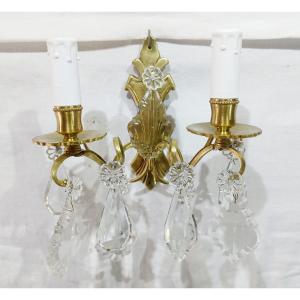 2-light Bronze And Crystal Wall Light 