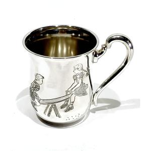 Silver Cup With Child Motif On Swing Trebuchet