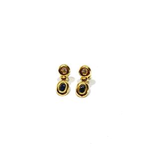 Pair Of Gold Sapphire Zircon Earrings