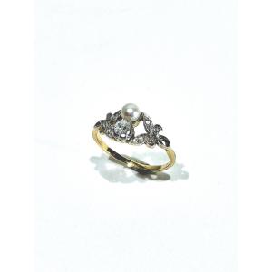 Art Nouveau Diamond And Pearl Ring
