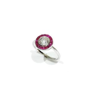Art Deco Ring In Platinum, Diamonds And Rubies
