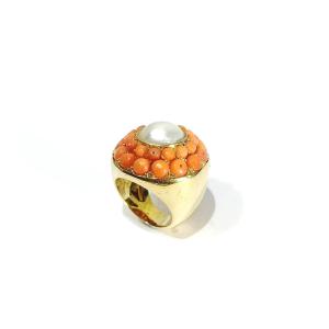 Gold, Pearl And Coral Ring