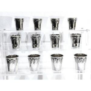 12 Silver Liquor Cups 