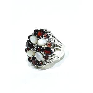 Silver, Mother-of-pearl And Garnet Ring
