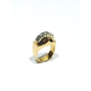 Art Deco Tank Ring In Rose Gold, Platinum And Diamonds 