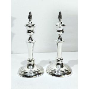 Pair Of Egyptian Silver Candlesticks