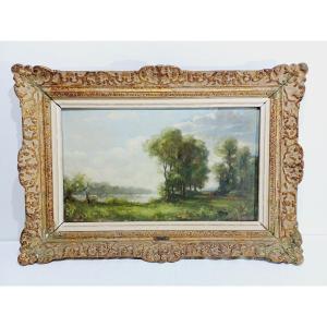 G. Mériot - Oil On Panel "the Creuse At Bénévent"