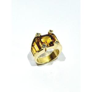 Gold Ring With Citrines And Diamonds