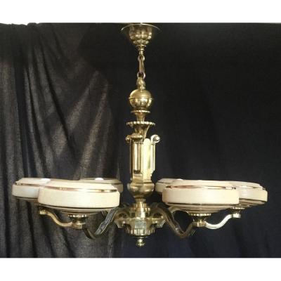 Bronze Art Deco Chandelier 6 Lights