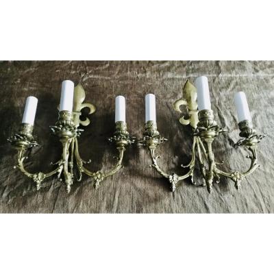 Pair Of Bronze Sconces 3 Lights