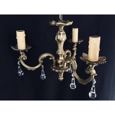3-light Chandelier In Crystal And Bronze