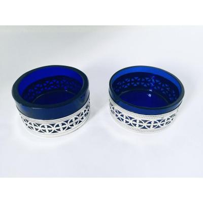 Pair Of Blue And Silver Crystal Salt Shakers