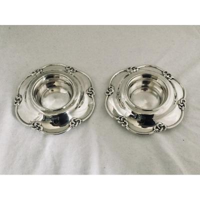 Pair Of Russian Silver Caviar Displays With Gordian Knots