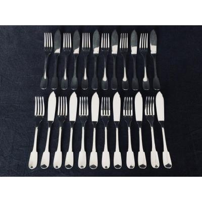 12 Christofle Fish Cutlery Cluny Model