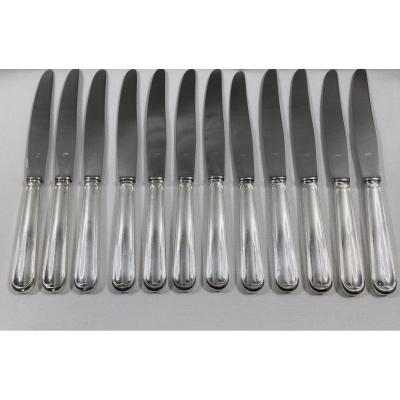 12 Filet Silver Metal Entremet Knives