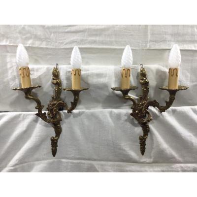 Pair Of Bronze Wall Lights Louis XV Style