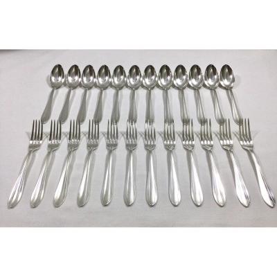 12 Cutlery With Entremet In Silver Metal