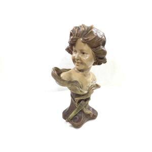 Terracotta - Bust Of Woman Signed Motte
