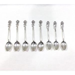 Set Of 8 Art Nouveau Silver Spoons