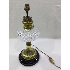 Oil Lamp Bronze And Crystal