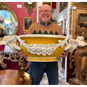 Ezio Ceccarelli 1865-1927 Important Planter With Angels, In Glazed Enamelled Terracotta