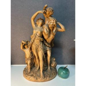 Clodion Sculpture, The Triumph Of Bacchus, 19th Century Terracotta, Height 54 Cm, Very Good Condition