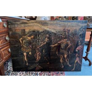 Roman School Circa 1640 The Death Of Turnus Given By Aeneas, On Its Original Canvas. 83 X 117 Cm