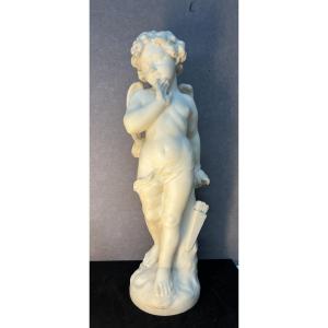 Adolfo Cipriani, Large Sculpture Of Cupid, Angel With Semi-outstretched Wings, 58 Cm