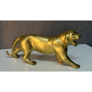 Sculpture Of A Tiger In Bronze Or Gilded Brass From The 1970s, Made In France