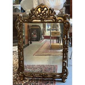Mirror With Carved And Patinated Gilded Wood, 17th Century, 103 X 70 Cm