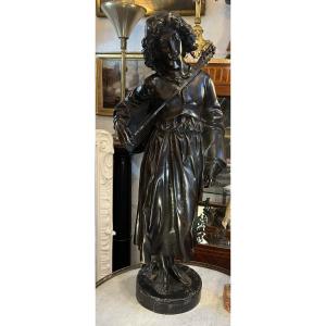 Large Sculpture By Alexandre Falguière (1831-1900) Entitled "mignon", Height 87 Cm