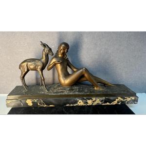 Bronze Sculpture/statue Signed By René Papa – Art Deco Elegance And Animal Poetry