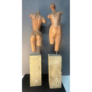 Pair Of Terracotta Sculptures Signed Irénée Duriez (1950) – Feminine Elegance