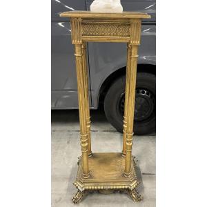 Large Antique Giltwood Pedestal Table With A Richly Carved Gilt Bronze Base, 19th Century 