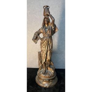 Rebeca, Young Arab Girl, Bronze Sculpture Signed By Gaston Leroux (1854-1942), Height 45cm