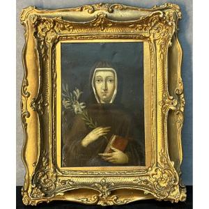 Antique 17th-century Painting, Oil On Copper, Of A Saint Or Nun 